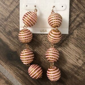 Pink and gold fabric dangly ball earrings NWT